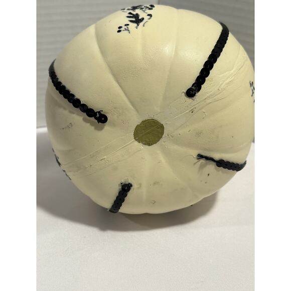 Styrofoam Decorated Pumpkin Neutral Fall Decor w/ Navy Leaf Design - Picture 6 of 8